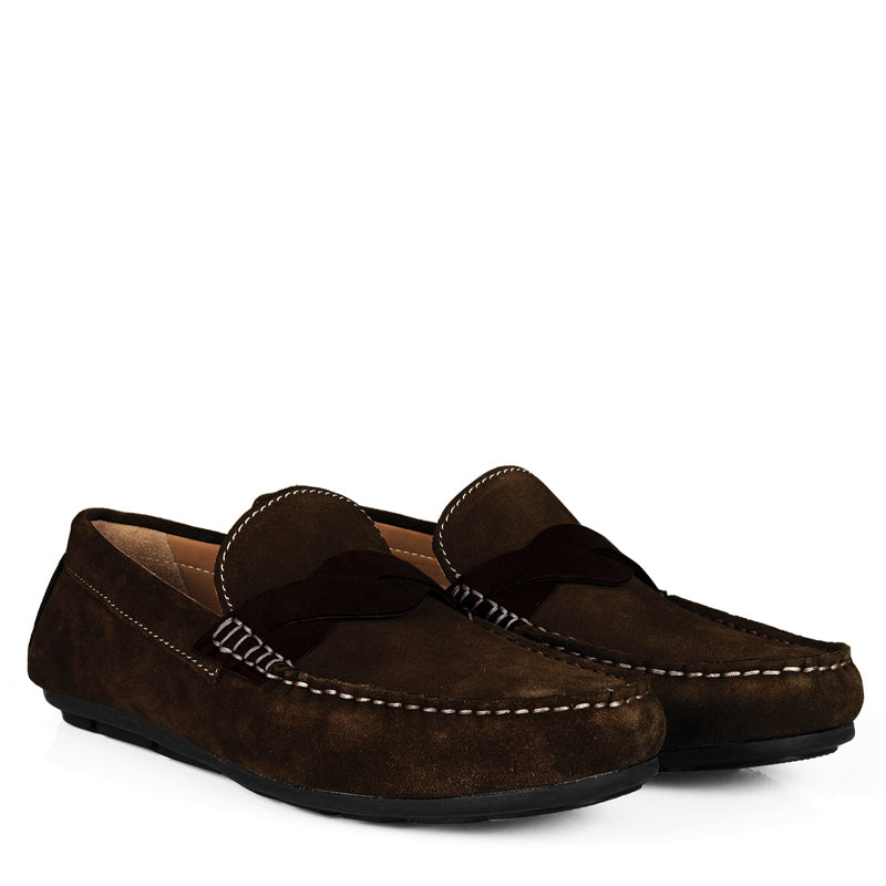 Penny Suede Cross Strap Leather Light Tan Loafer
