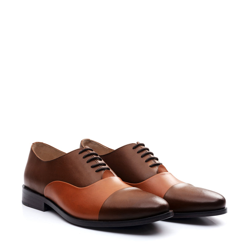 Premium Toe-Cap Leather Oxford Shoe Brown and Tan For Men