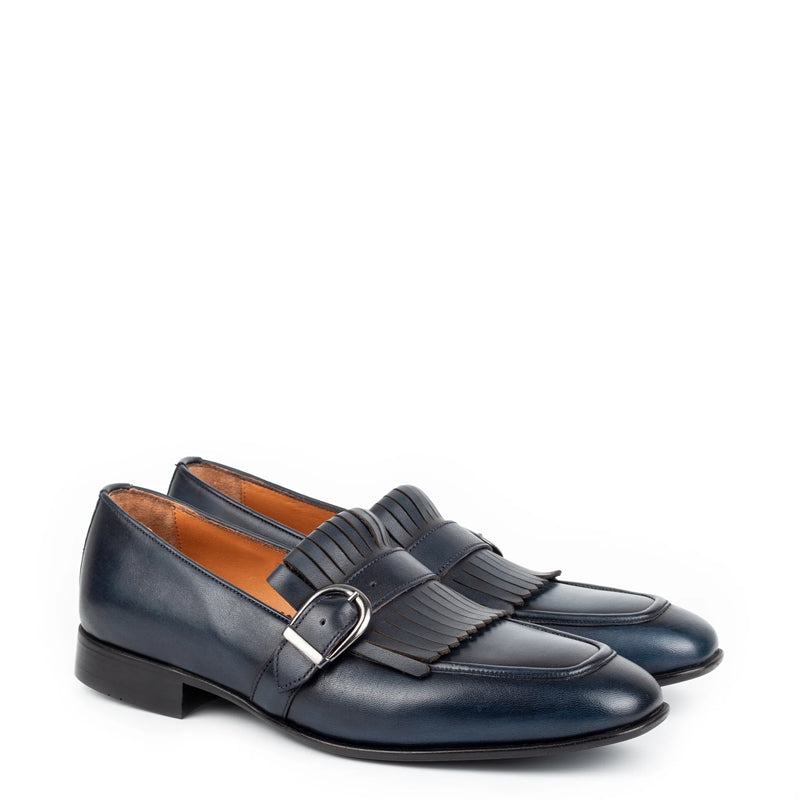 Premium Midnight Leather Single Monk Strap Shoe Black