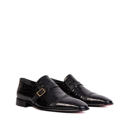 Brown Leather Single Monk Strap Cap Toe Men Shoe