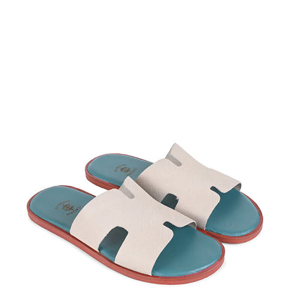 Luxury H-Style Leather Beige Slipper For Men