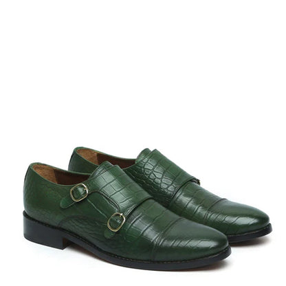Men Croco Print Leather Double Monk