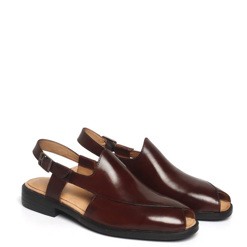 Cross Design Leather Comfort Peshawari Brown Sandal