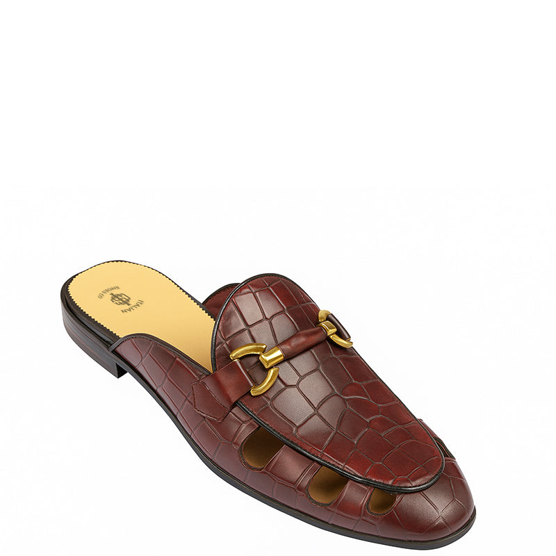 Comfort Textured Round Toe Leather Mules