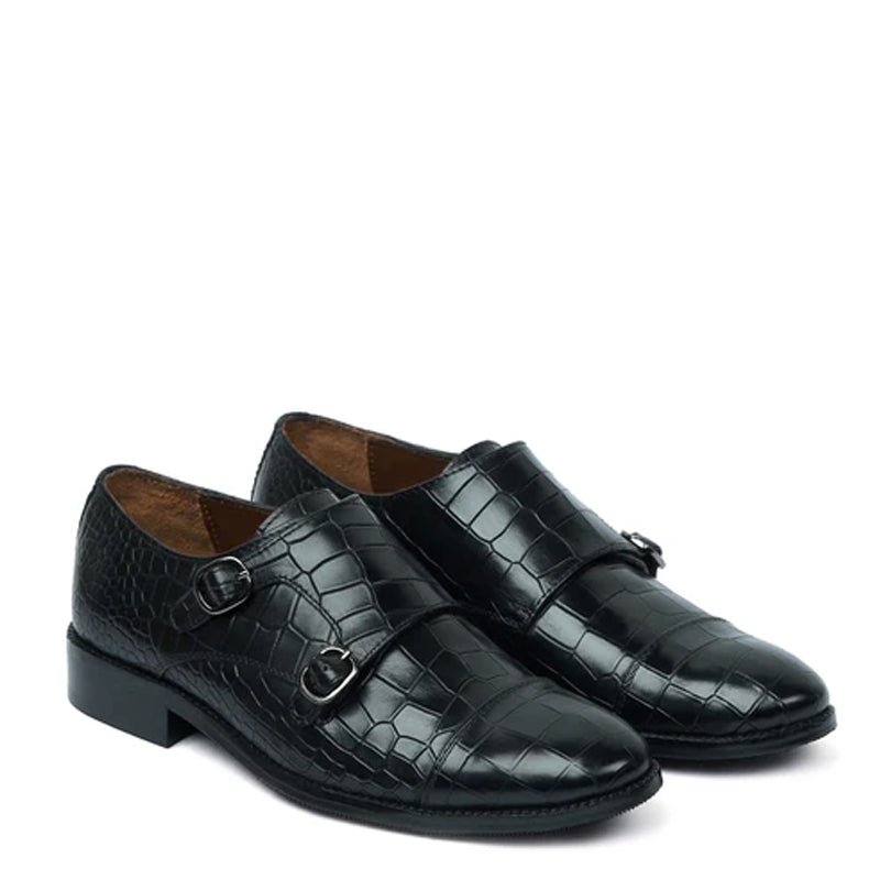 Men Croco Print Leather Double Monk