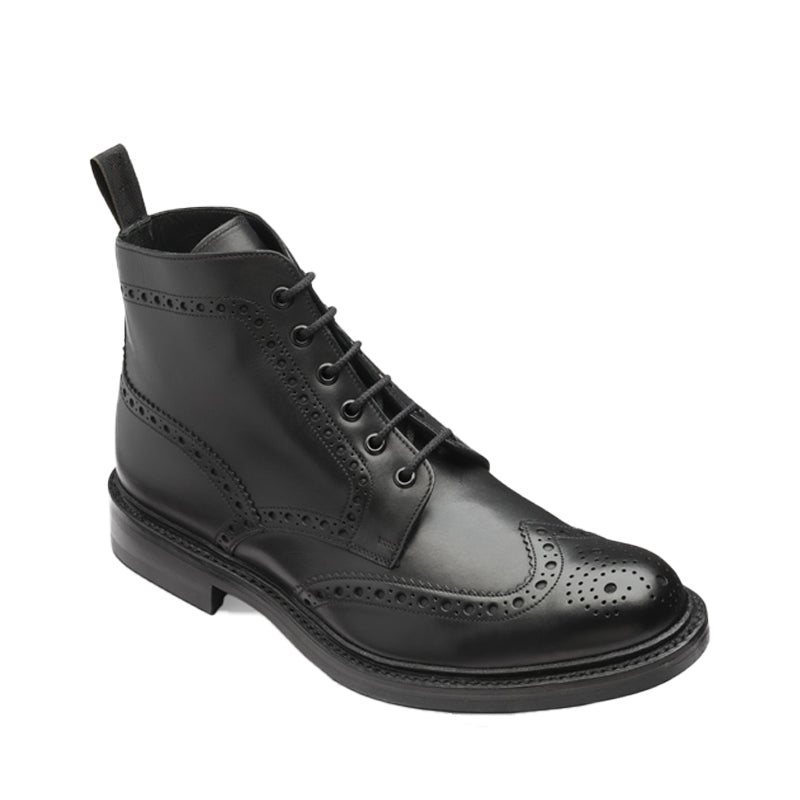 Leather Lace-Up Wingtip High Ankle Black Boot