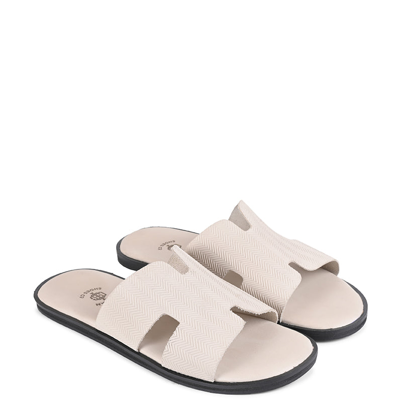 Luxury H-Style Leather Beige Slipper For Men