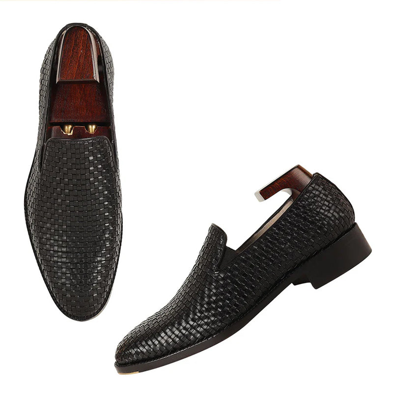 Men Classic Woven Black Leather Loafer