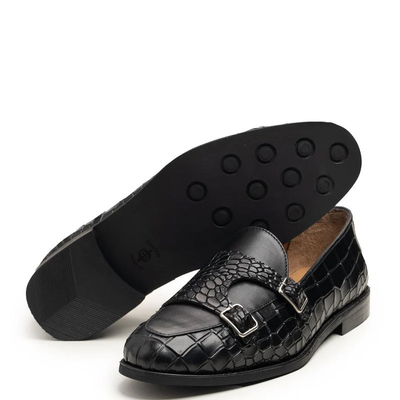 Croc-Embossed Monk straps