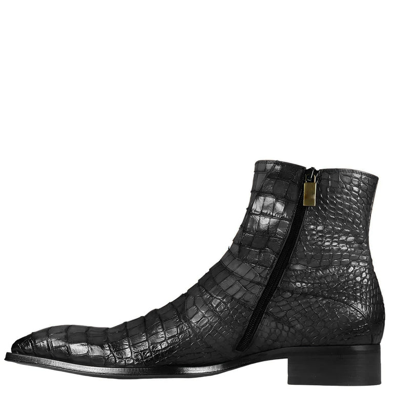 Croco Leather Zip Up Boots