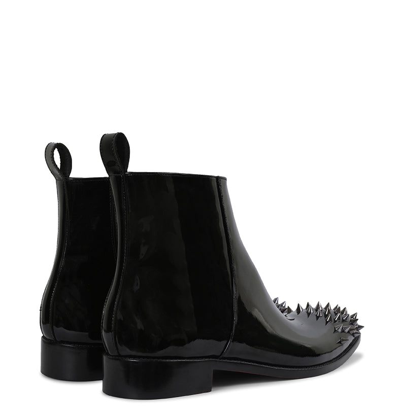 Black Leather Cuban Boots With Silver Studs
