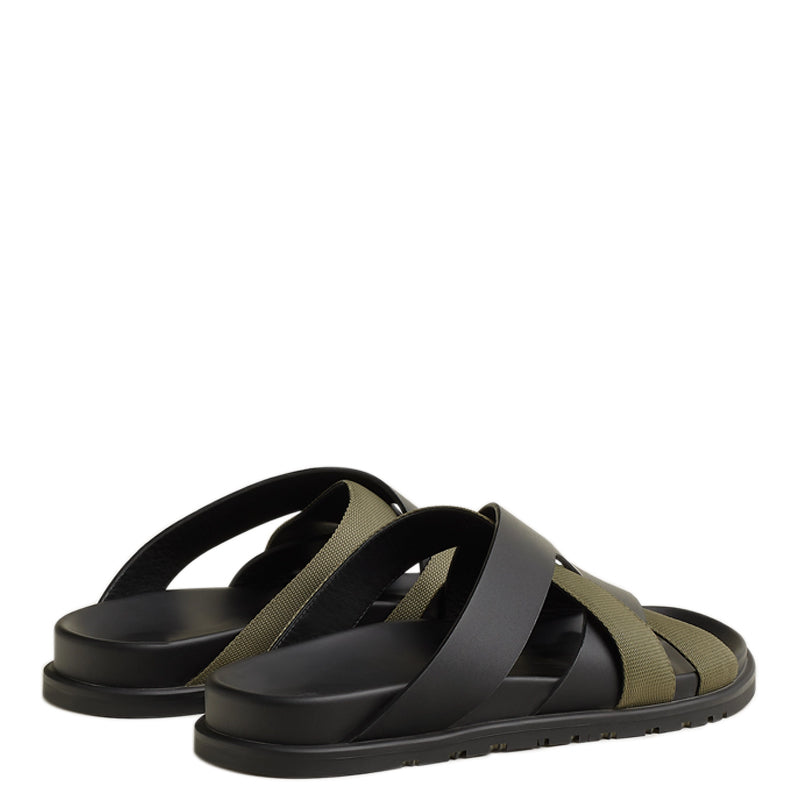 Men Textured Leather Comfort Black Sandal