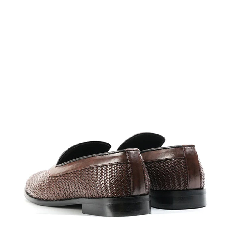 Woven Slip-On Leather Brown Loafer For Men