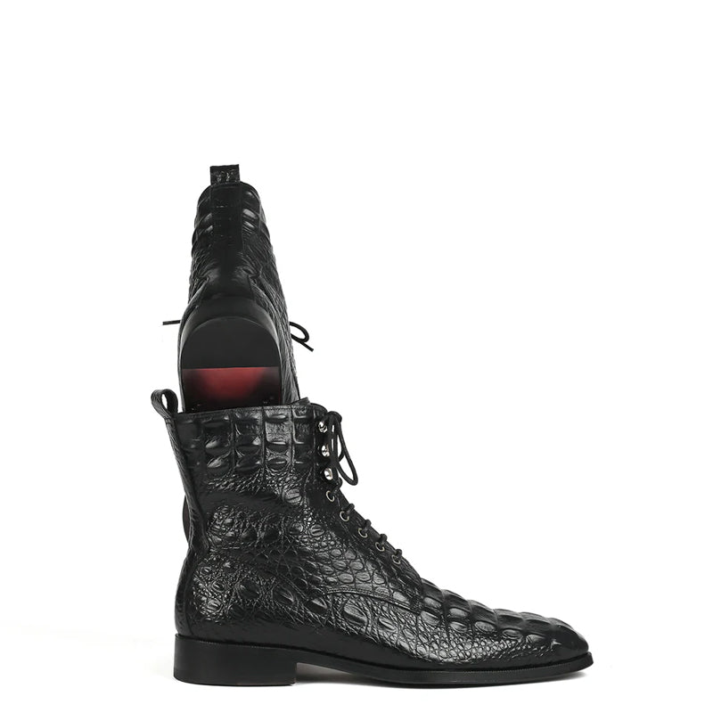 Men Croco Embossed Leather Lace-Up Ankle Boots