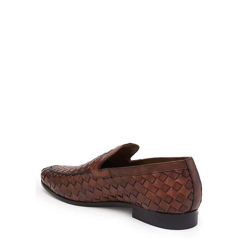 Men Woven Textured Handmade Pure Leather Black Loafer