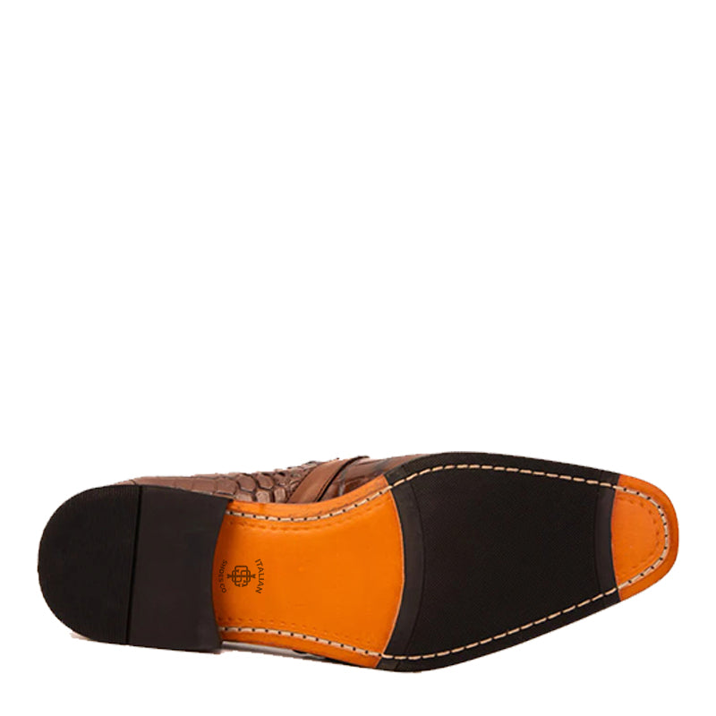 Brown Leather Single Monk Strap Cap Toe Men Shoe