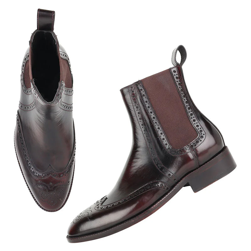Men Polished Leather Wingtip Chelsea Boots