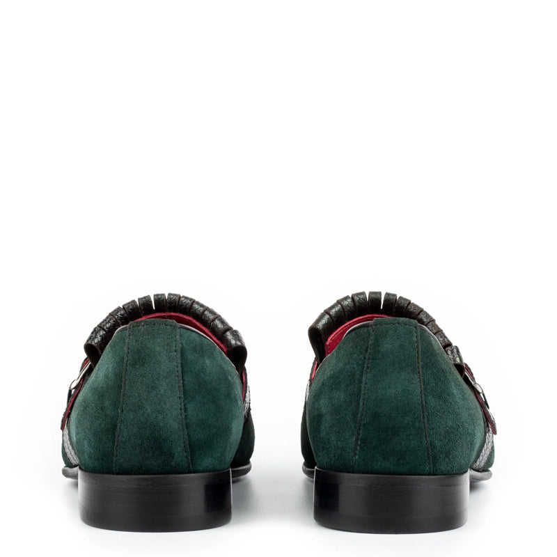 Suede Handmade Leather Single Monk Straps Green Shoe