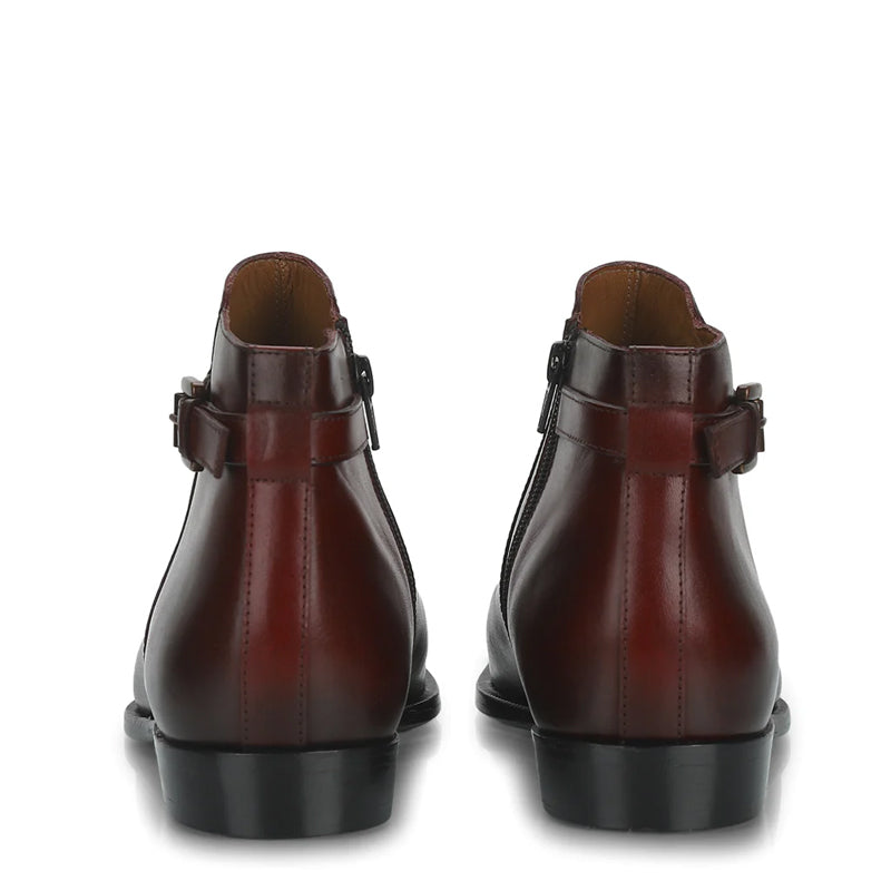 Men Solid Leather Side Zipper Brown Boot With Buckle