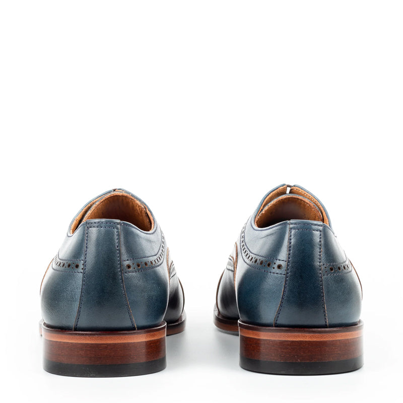 Classic Handpainted Cap-Toe Leather Blue/Brown Oxford Shoe