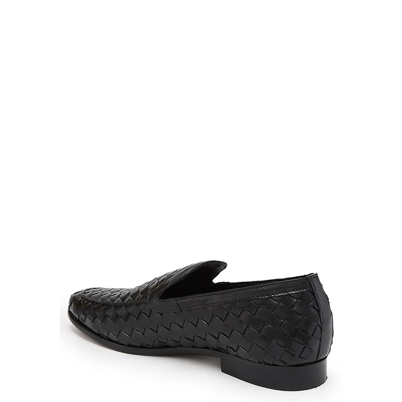 Men Woven Textured Handmade Pure Leather Brown Loafer