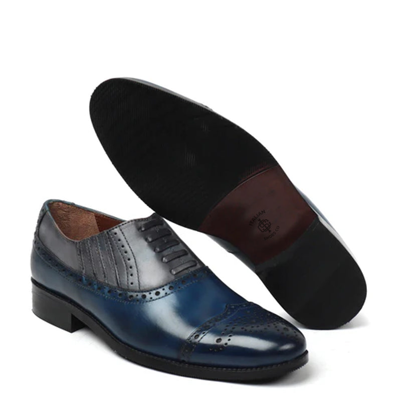 Classic Dual Tone Leather Stylish Wingtip Oxford Shoes