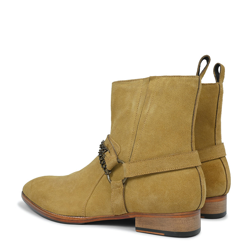 Men's Suede Leather Ankle Boots with Metal Chain