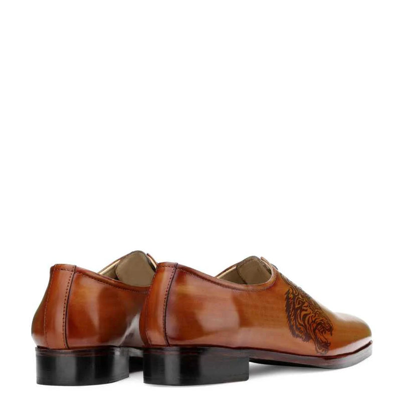 Classic Wholecut Shiny Leather Plain Oxford Shoe Tans