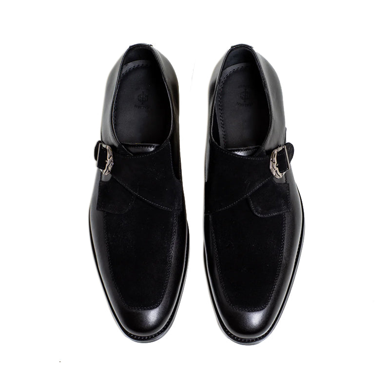 Classic Upper Suede Leather Single MonkStraps Shoe Black