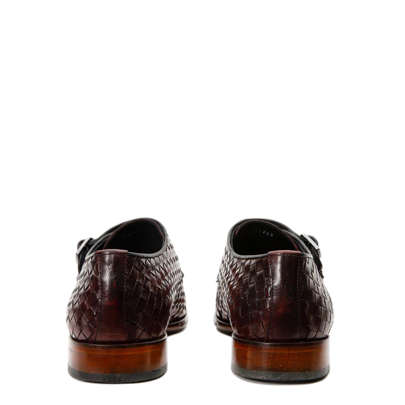 Wine Woven Double Monk Strap Men's Shoes