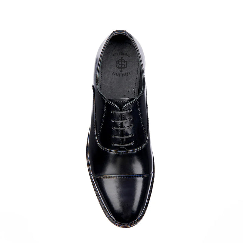 Plain Shiny Leather Cap-Toe Oxford Shoes