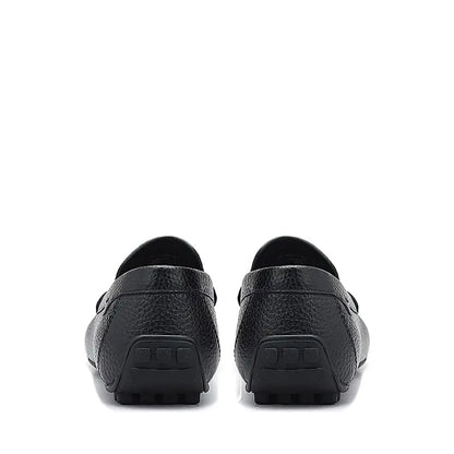Men Textured Leather Driving Black Loafer