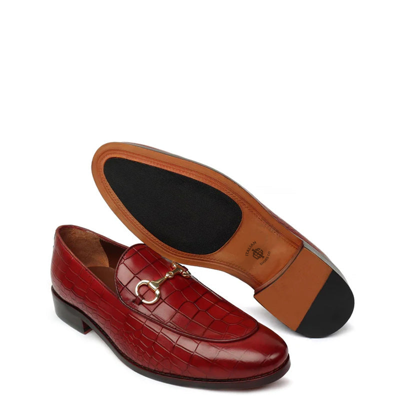 Croco Leather Horse-bit Buckled Green Loafer