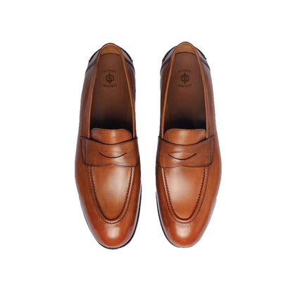 Plain Polished Leather Penny Burgundy Loafer For Men