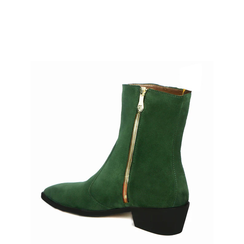 Luxury Cuban Heel High Ankle Green Suede Leather Zipper Boots