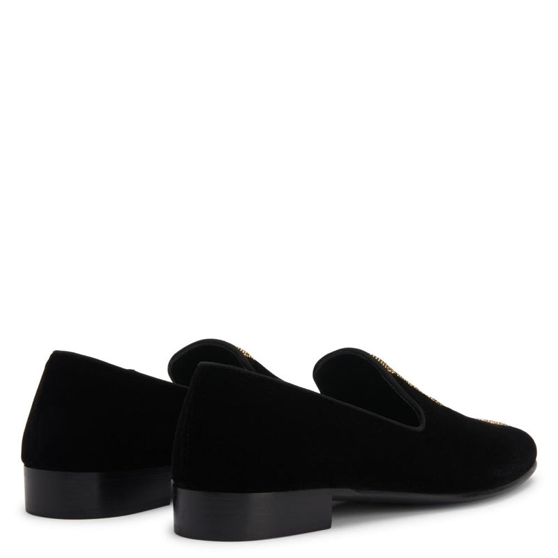 Handmade Gold Design Suede Leather Fashion Black Loafer