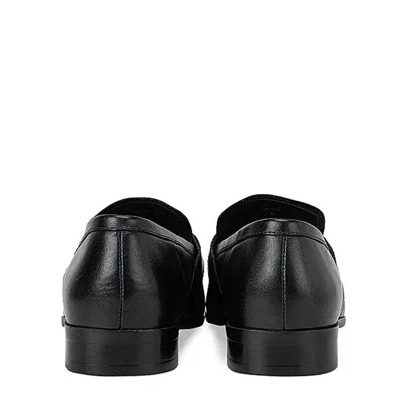 Textured Strap Leather Black Loafer Shoe