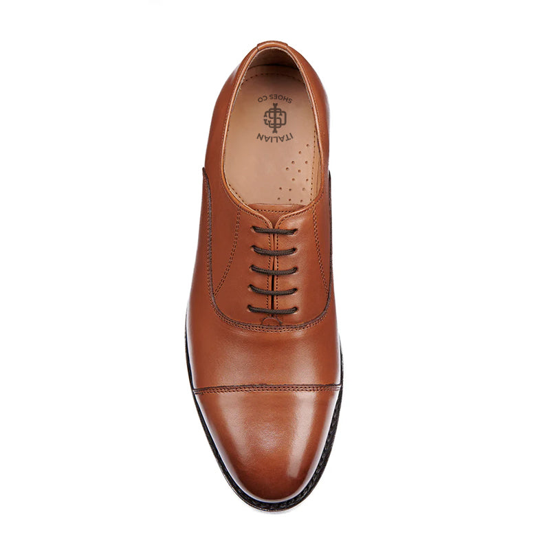 Plain Shiny Leather Cap-Toe Oxford Shoes