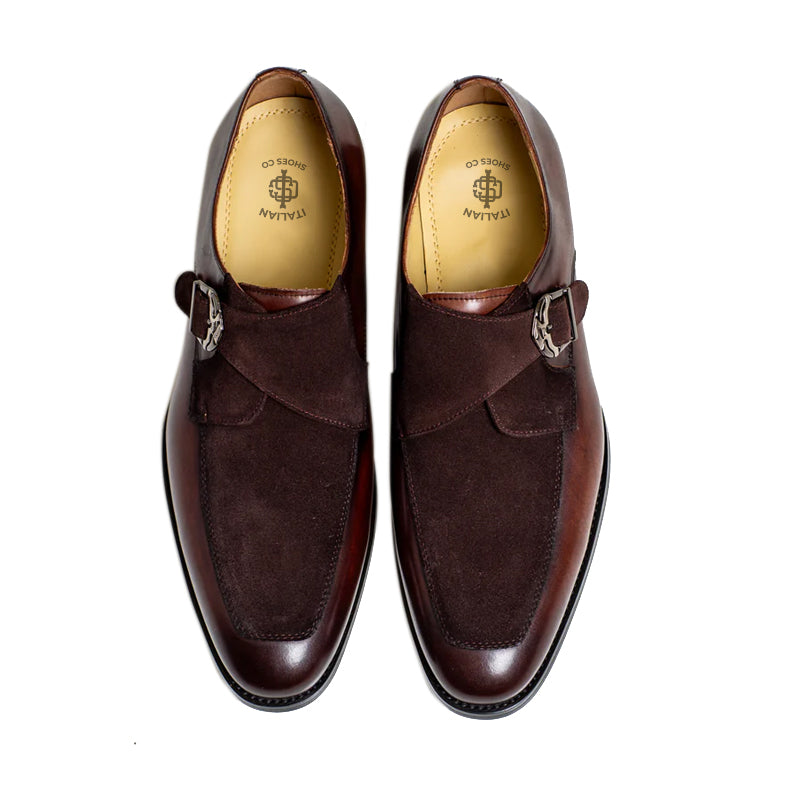 Classic Upper Suede Leather Single MonkStraps Shoe Brown