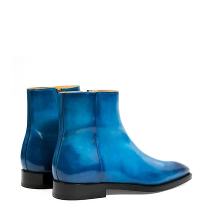 Men Solid Shiny Leather Side-Zipper Black Boot