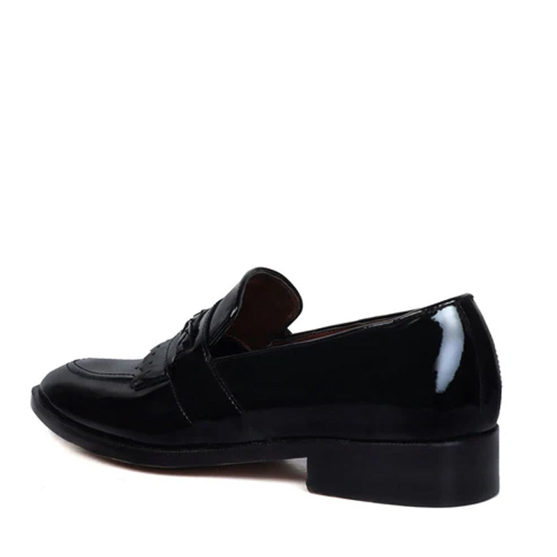 Patent Leather Slip-On Blue Loafer With Dual Fringes