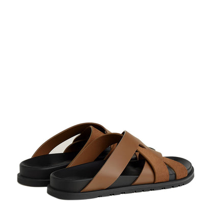 Men Textured Leather Comfort Black/Green Sandal