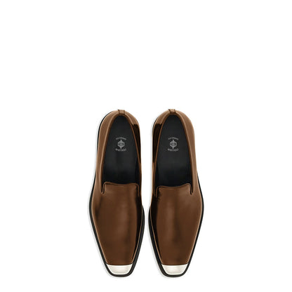 Men Silver Toe Solid Leather Loafers