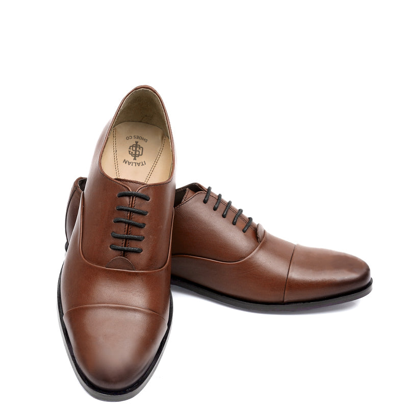Polished Leather Captoe Plain Oxford Shoe Brown