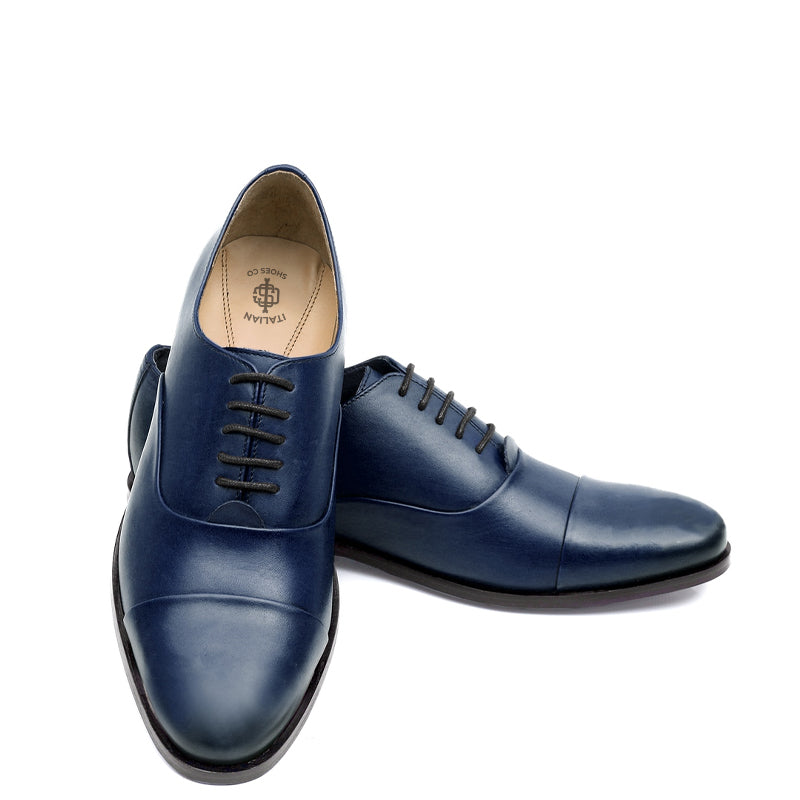 Men Captoe Polished Leather Plain Oxford Shoe Black