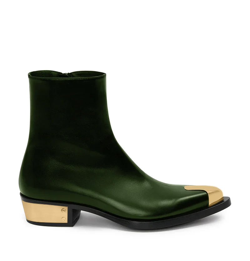 Punk Leather Boots Golden Toe Black Shoe