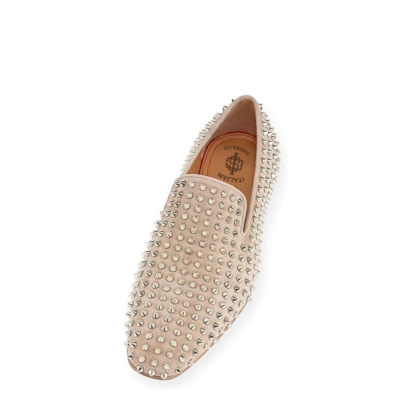 Men Suede Studded Slip On Loafers