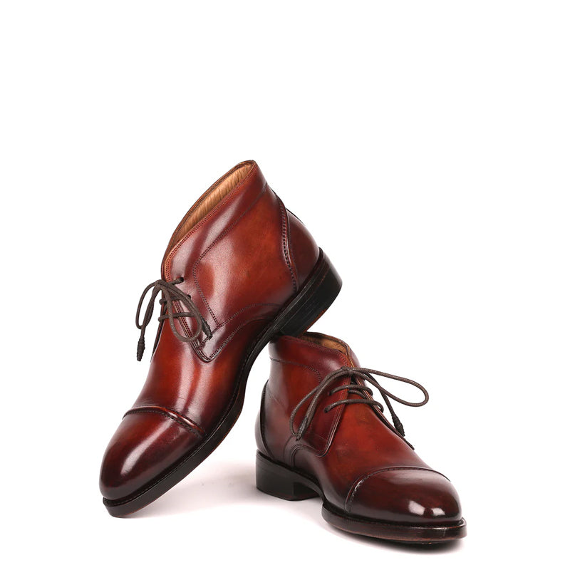 Polished Pure Leather Handpainted Cap-Toe Chukkas Brown Boot