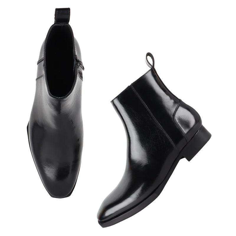 Luxury Handmade High-Top Leather Side-Zipper Boot Black