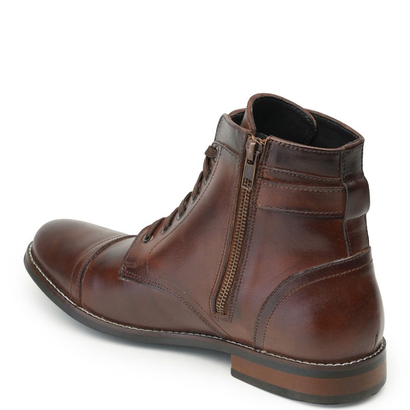 Men Solid High Buckle Leather Ankle Brown Boot